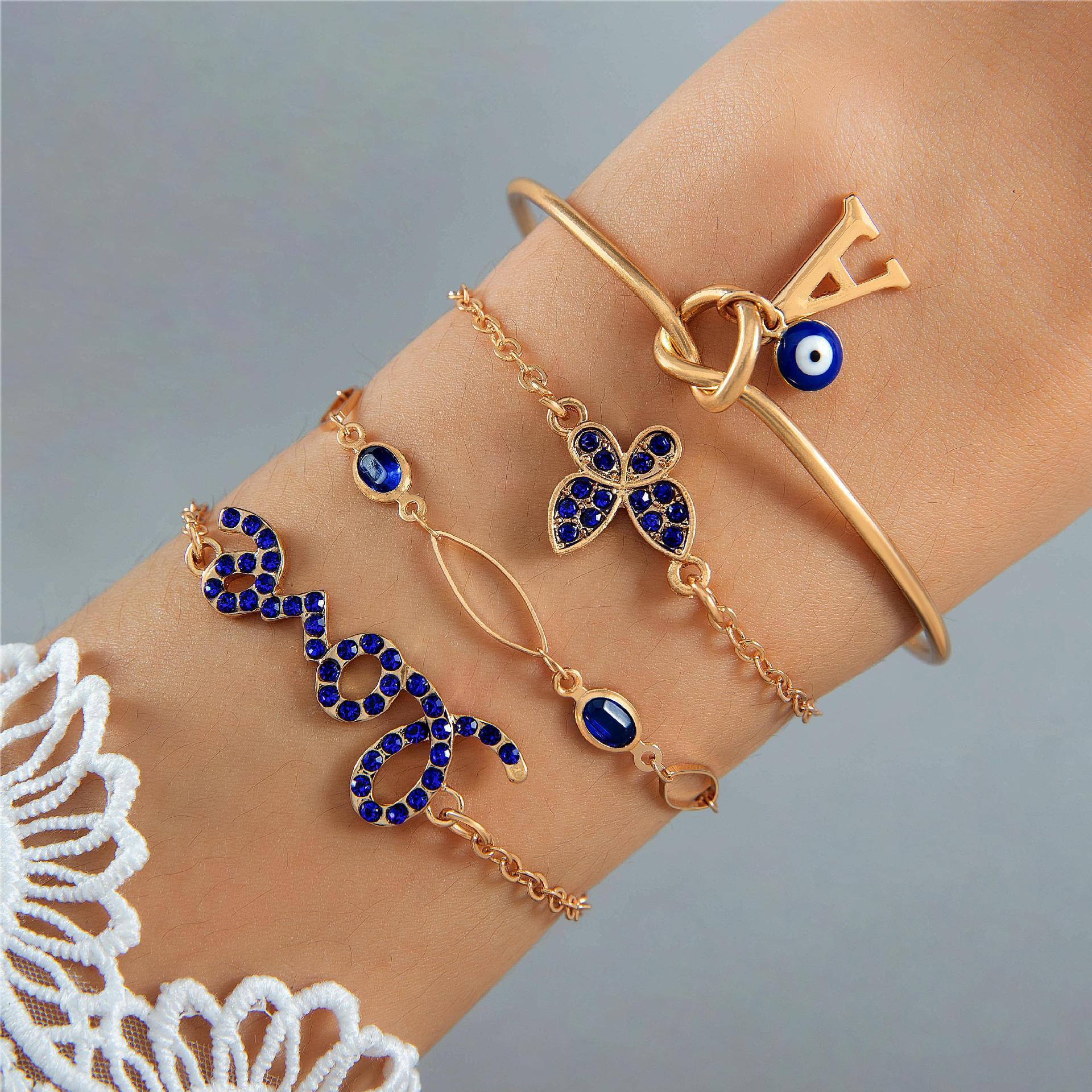 4 Bracelet Papillon-Amour-Fleur Bleu La Boutique du Bonheur