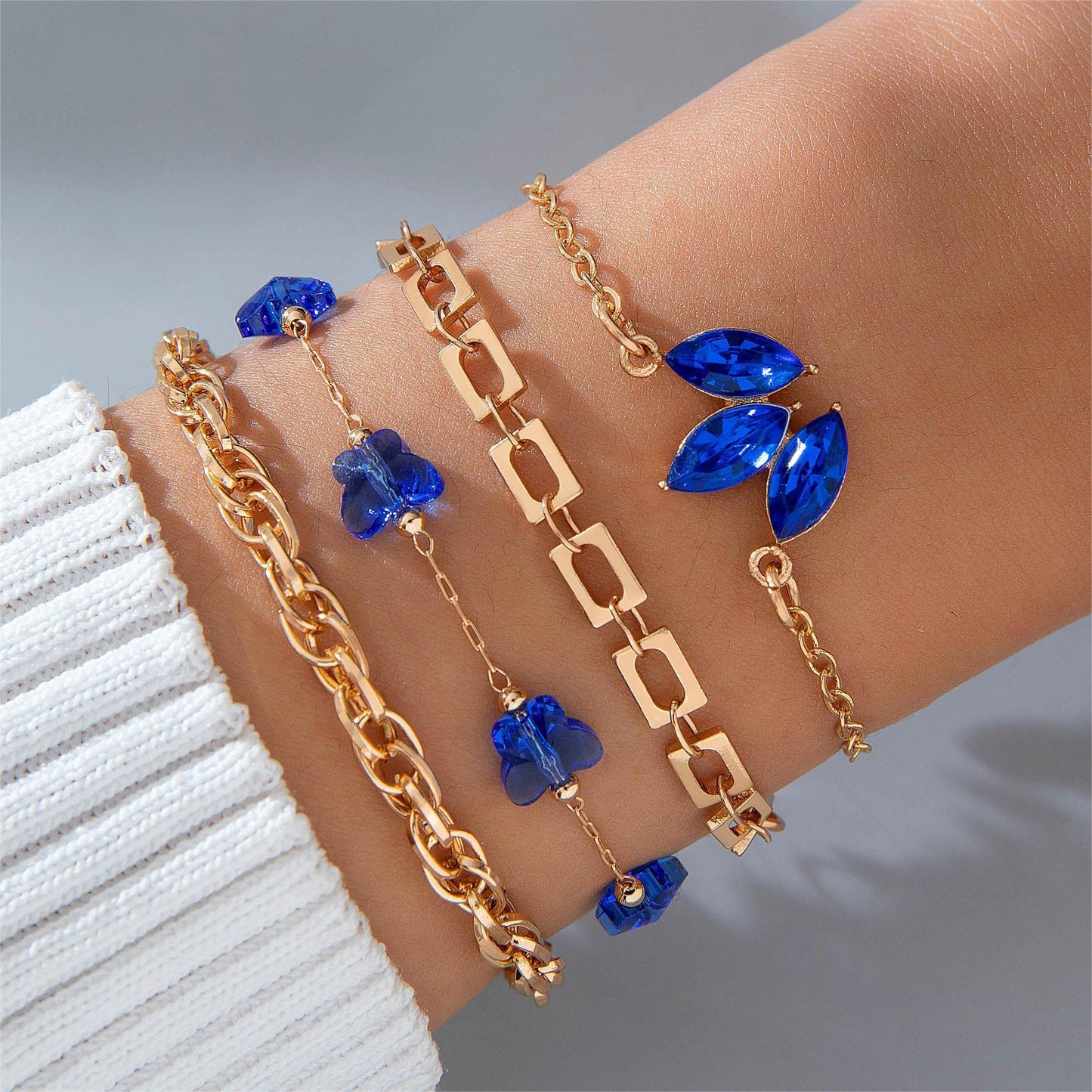 4 Bracelet Papillon-Amour-Fleur Bleu La Boutique du Bonheur